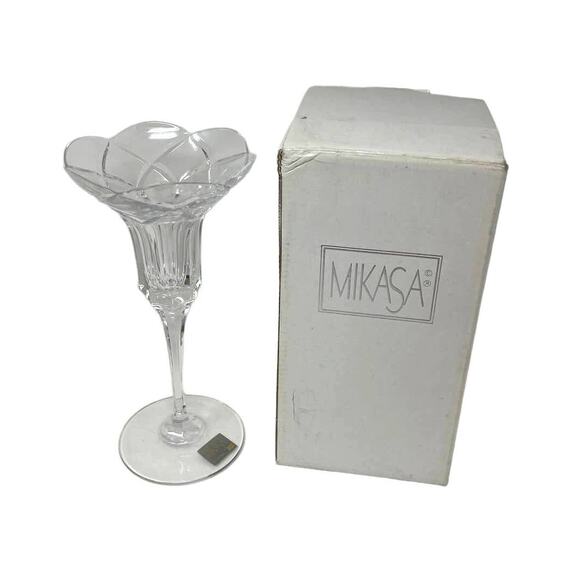 NIB Vintage Pair MIKASA Crystal BOROQUE Candlestick Candle Holders NEW OLD Stock - Picture 2 of 11